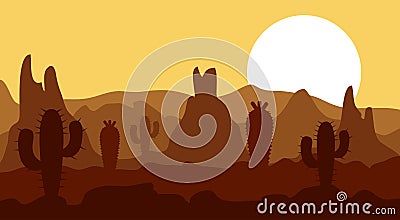 Desert landscape, mountains and sunshine Vector Illustration