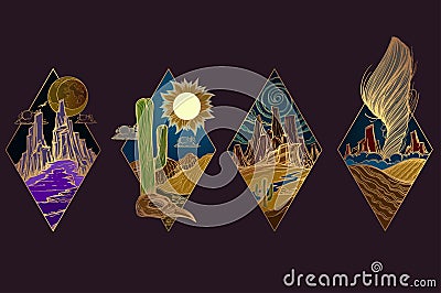 Desert landscape. Night, sunrise, day, evening, whirlwind Stock Photo