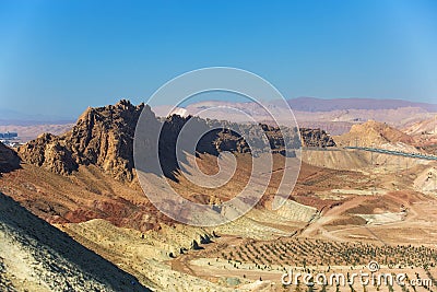 Desert landscape, rocks and planting Stock Photo