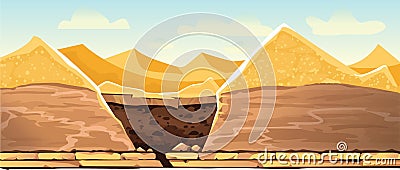 Desert landscape with sand dunes and dug pit Vector Illustration