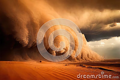 Desert landscape with a sandstorm. Generative AI Stock Photo