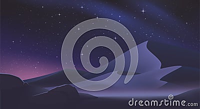 Desert landscape with stars on the night sky. Stock Photo