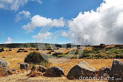 Desert, large stones and clouds Stock Photo