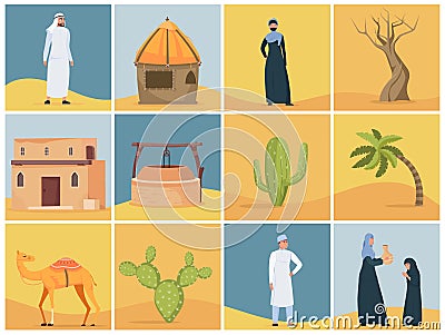 Desert Life Square Compositions Vector Illustration