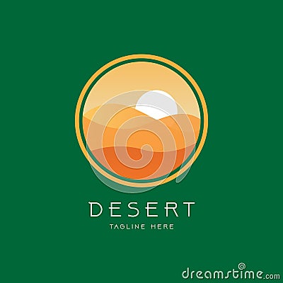 Desert Logo Design Template. Mountain hill with sunshine illustration. Vector Illustration