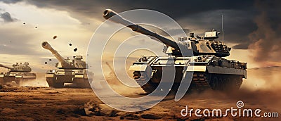 Desert Manoeuvre: Main Battle Tanks in Strategic Operation. Generative ai Cartoon Illustration