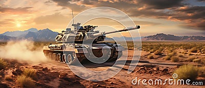 Desert Manoeuvre: Main Battle Tanks in Strategic Operation. Generative ai Cartoon Illustration