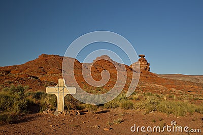 Desert With Memorial Cross Stock Photo