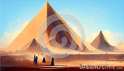 Desert mountain landscape.Pyramids of Egypt Cartoon Illustration