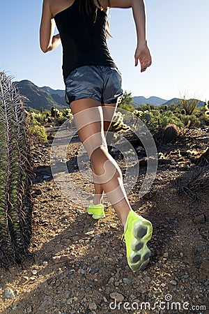 Desert Mountain Trail Female Runner Stock Photo