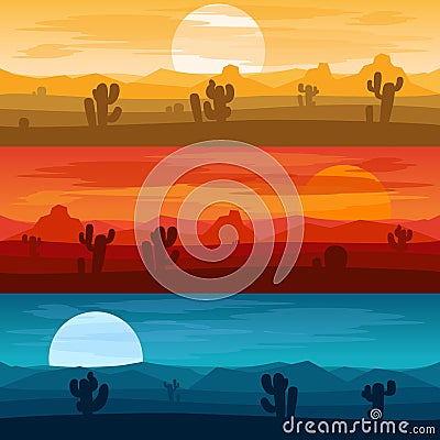 Desert mountains landscape days and at night vector backgrounds Vector Illustration