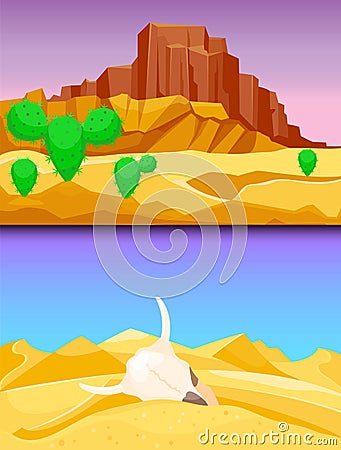 Desert mountains sandstone wilderness landscape background dry under sun hot dune scenery travel vector illustration. Vector Illustration