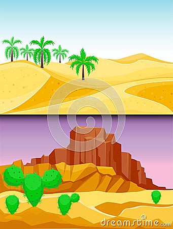 Desert mountains sandstone wilderness landscape background dry under sun hot dune scenery travel vector illustration. Vector Illustration