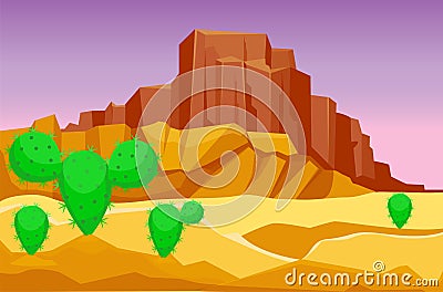 Desert mountains sandstone wilderness landscape background dry under sun hot dune scenery travel vector illustration. Vector Illustration