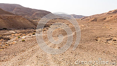 Desert mountains trail valley landscape view, Israel nature. Stock Photo