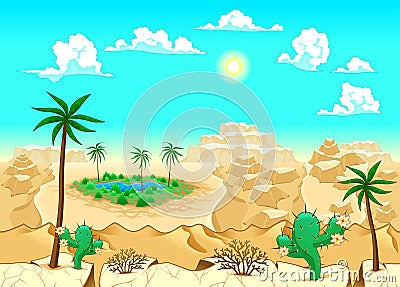 Desert with oasis. Vector Illustration