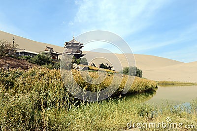 Desert Oasis in Dunhuang Stock Photo