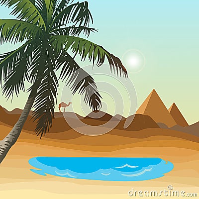 desert with oasis Vector Illustration