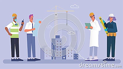 builders and architects flat illustrations set Cartoon Illustration