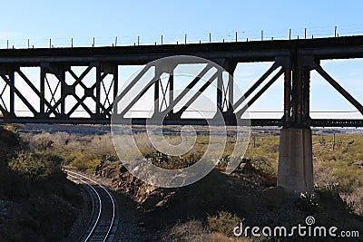 Desert railway bridge crossing Stock Photo