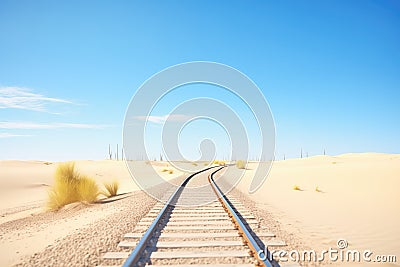 desert railway, dunes, clear blue sky Stock Photo