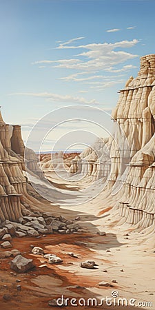 Desert Rock Formations: Atmospheric Landscape Paintings Inspired By Kurt Wenner Stock Photo