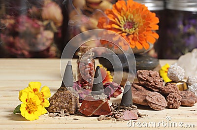 Desert Rose Rocks From Oklahoma on Meditation Table Stock Photo