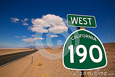 Desert Route 190 hwy Death Valley California road sign Cartoon Illustration