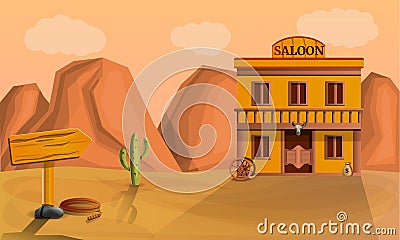 Desert saloon concept banner, cartoon style Vector Illustration