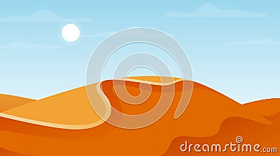 Desert with sand dunes. African or Arabian landscape and terrain background. Sandy hills in minimalistic flat style Vector Illustration