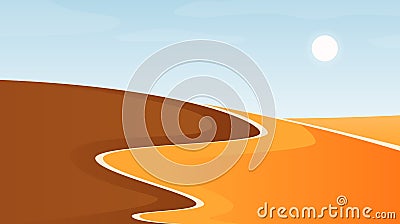 Desert with sand dunes. African or Arabian landscape and terrain background. Sandy hills in minimalistic flat style Vector Illustration