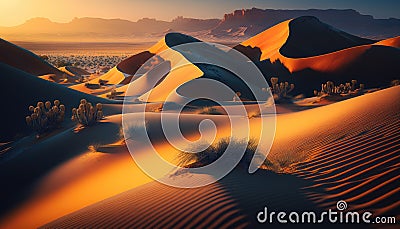 Desert sand dunes, sunset. Stock Photo