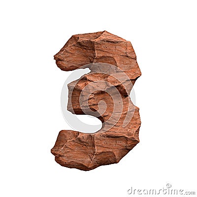 Desert sandstone number 3 - 3d red rock digit - Suitable for Arizona, geology or desert related subjects Cartoon Illustration