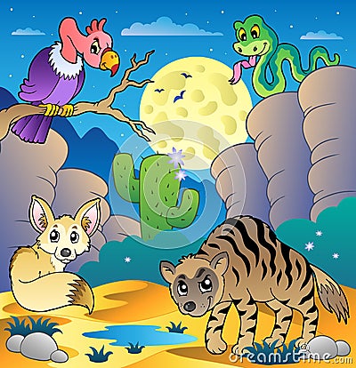 Desert scene with various animals 2 Vector Illustration