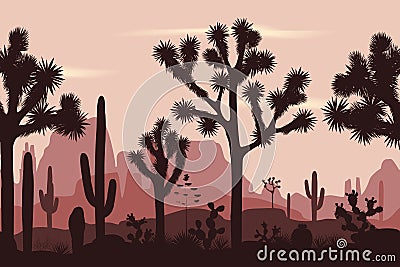 Desert seamless pattern with joshua trees, opuntia, and saguaro Stock Photo