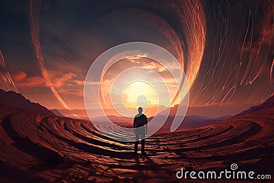 Desert spiral hole. Generate Ai Stock Photo