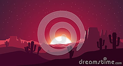 Desert at sunset illustration Cartoon Illustration