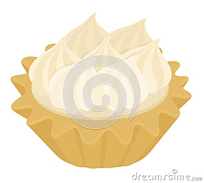 Desert Tartlet cake with Italian meringue and lemon cream. Raster illustration on white background Cartoon Illustration