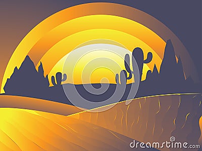 Desert Twilight Landscape Vector Illustration