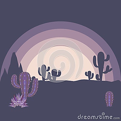 Desert Twilight Landscape Vector Illustration