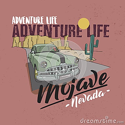 Desert vibes and cactus with slogan western road tripper style t-shirt design, print, typography, label with styled Vector Illustration