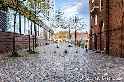 Deserted Cobbled Street Closed to Cars Stock Photo