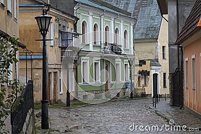 Deserted cobbled street in Kamianets-Podilskyi Editorial Stock Photo