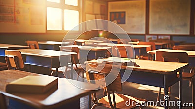 Deserted learning space in an academic setting, concepts schools. Generative AI Stock Photo