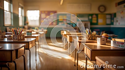 Deserted learning space in an academic setting, concepts schools. Generative AI Stock Photo