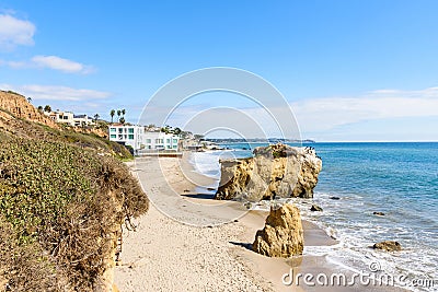 Deserted sandy beach with sea stacks on the coast of California ona sunny autumn day Stock Photo