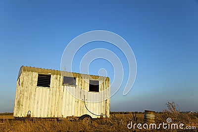 Trailer Wreck in Countryside Field Stock Photo