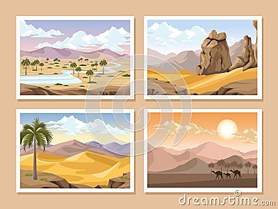 deserts landscapes scenes Vector Illustration