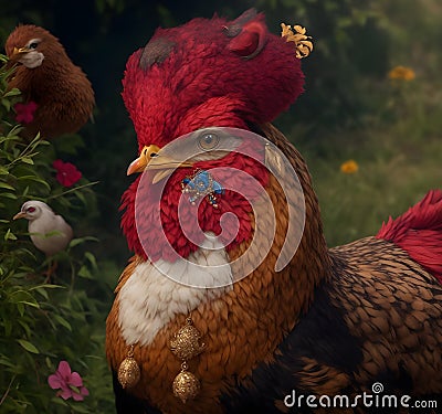 Desi hen with crown Stock Photo
