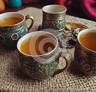 Desi Indian tea cups filled Stock Photo